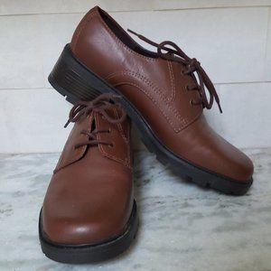 BASS Shoes Womens 8.5M Dress Oxford Brown Leather Lace Up Cap Toe Block Heels